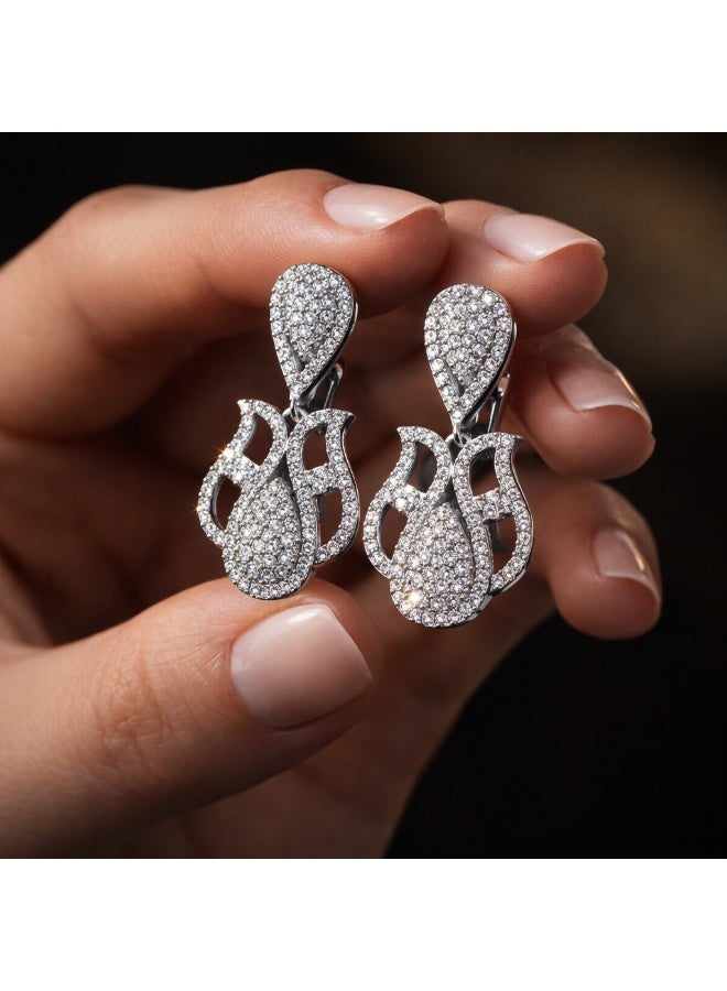 3Diamonds Platinum & Rhodium Plated Luxury Drop Earrings for Women | Zircon Stones, Anti-Tarnish - Image 2